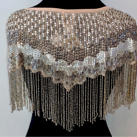 HAUTE HIPPIE Beaded Shawl $595 New Sequin Evening Cape 1920s Gatsby Ivory Bridal - Picture 6 of 16